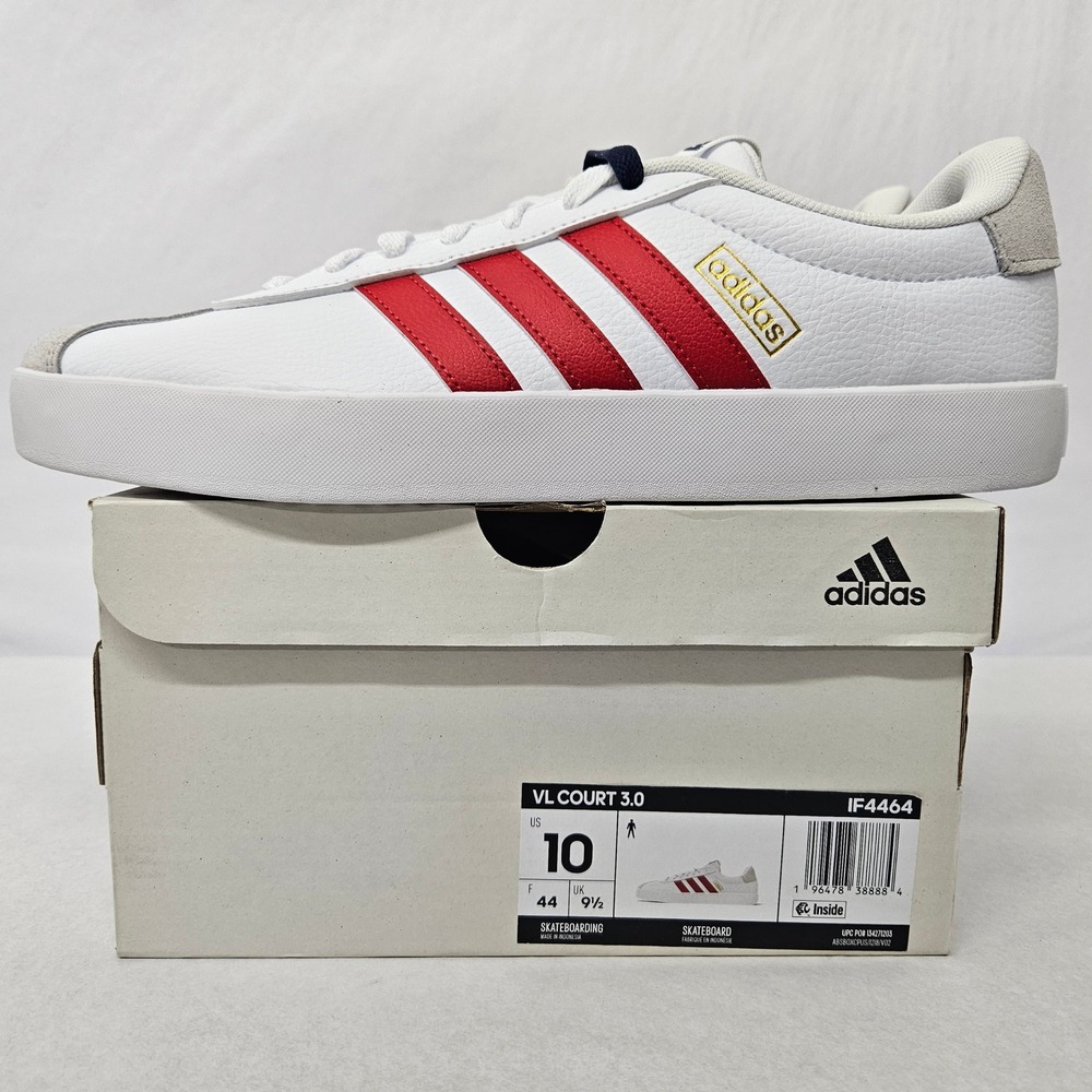 Adidas Men's‎ VL Court 3.0 Skateboarding Shoes IF4464 White Gray Red Sz 10